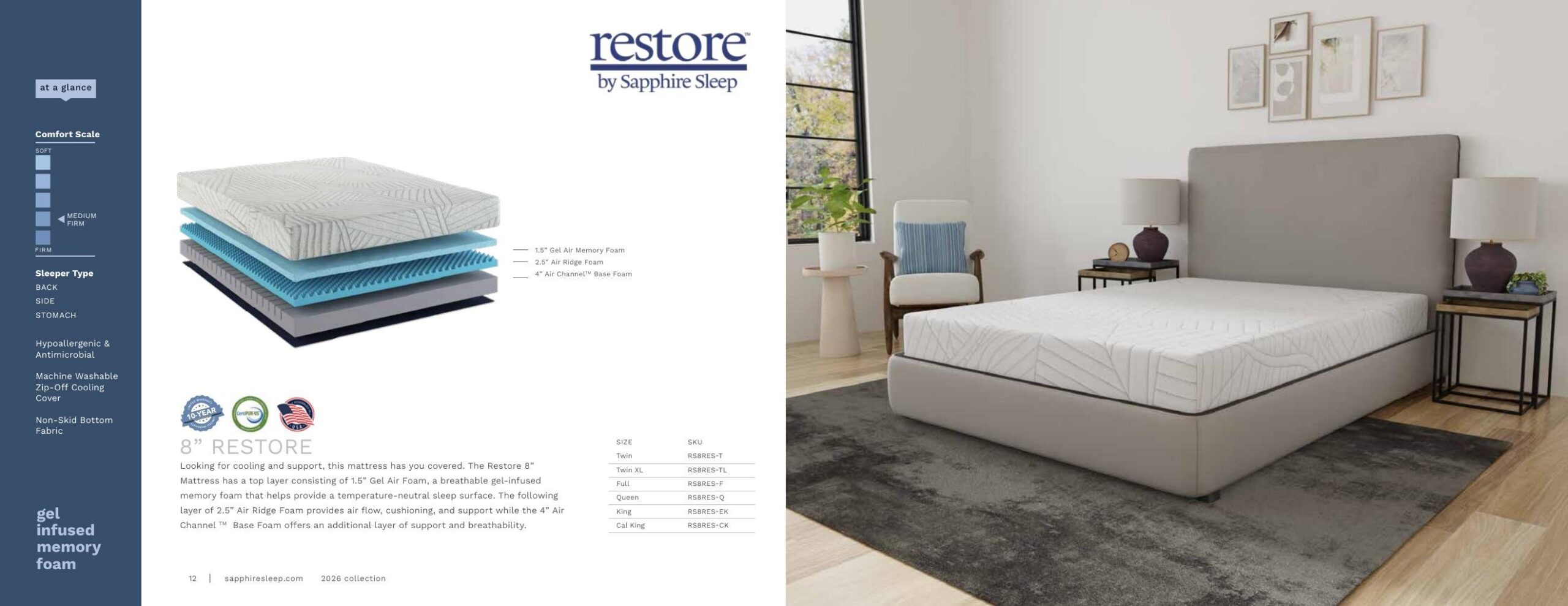 8" Restore by Sapphire Sleep – Medium Firm – Gel Infused Memory Foam Mattress - Image 2